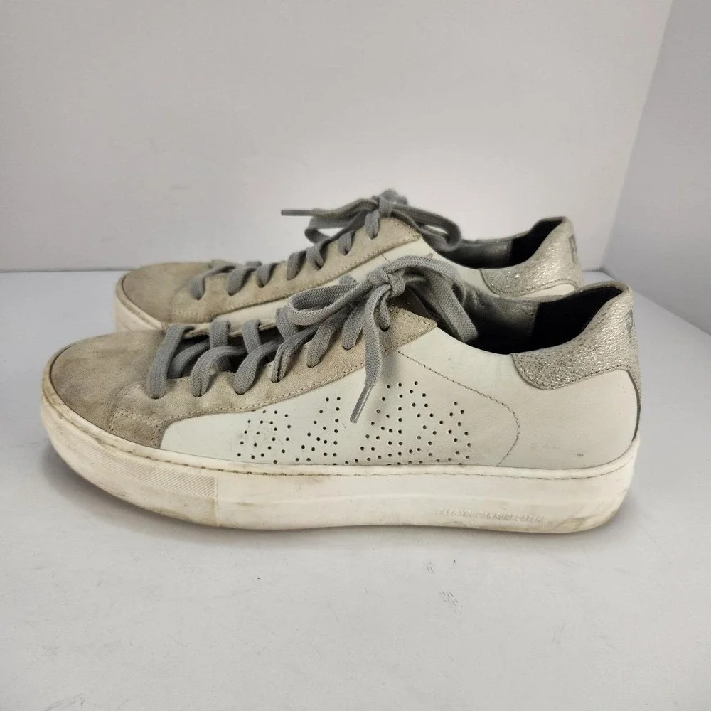 P448 Women's Sneakers Size 39 US 9 White Gray Suede Leather Platform Shoes